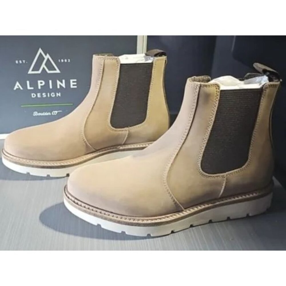 Women's Alpine Design Tan Leather Chelsea Boots With White Sole & Black‎ Elastic
